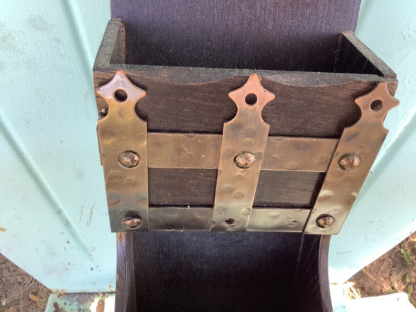 Vintage Wooden Wall Letter mail Holder wall Mount Wood brass gothic