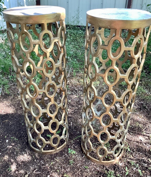 Vtg mid century modern cast metal aluminum Column pedestals stand art display