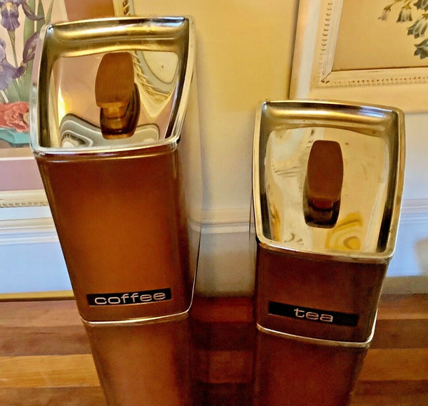 Vtg mcm modern Lincoln Beauty Ware 4-piece tin metal chrome containers canisters