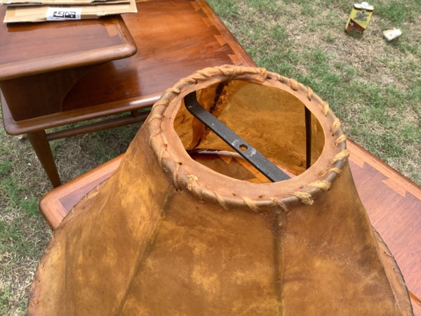 vtg RAWHIDE ANIMAL SKIN LEATHER LAMPSHADE  rustic cowhide western rustic shade