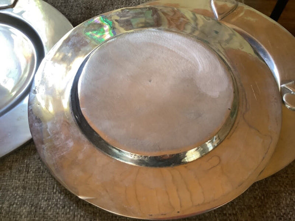 Vtg lot 4 set Chargers  Aluminum ? metal metallic Platter Plate playing cards