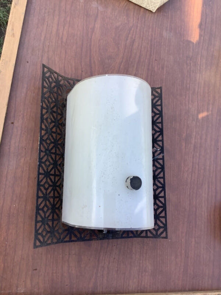 Vtg mid century modern mesh metal  Wall Sconce milk glass shade Light fixture