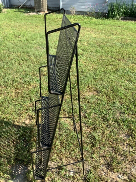 Vtg Mid-Century Modern Stand Magazine Record Metal Wire mesh rack folding mcm