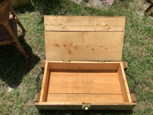 Vtg Ammunition ammo Cannon Box Wood Crate Military Rope handles 26" x 14" x 6"