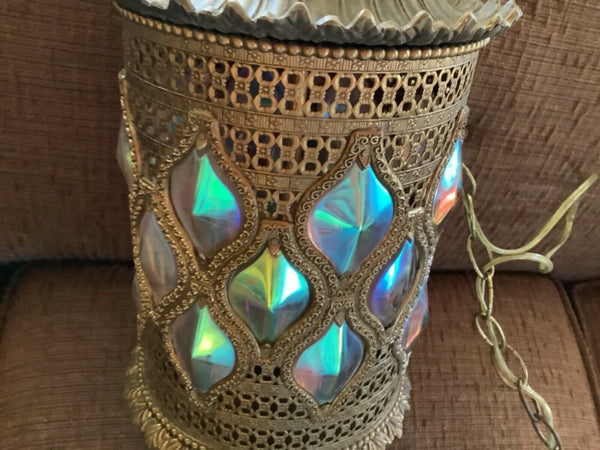 Vtg Hollywood Regency Brass Filigree Swag Lamp MCM mid century modern 3 way
