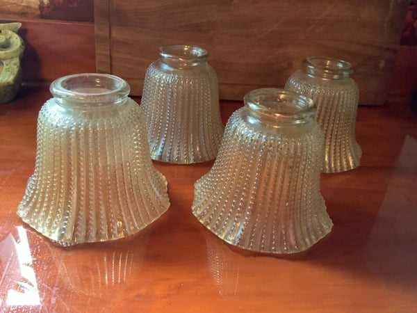 4 Vtg Glass Shades Globes Iridescent Amber Gold Hobnail Beaded Replacement