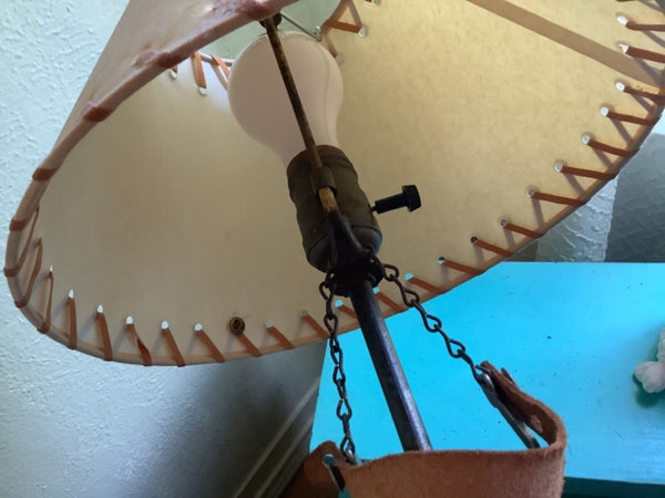 VTG Bent Wooden wood Western Stirrup table desk  Lamp with shade spur