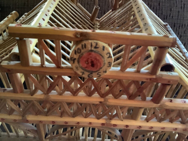 Vtg Chinese Bamboo boho planter plant holder Wood Birdcage bird cage wedding