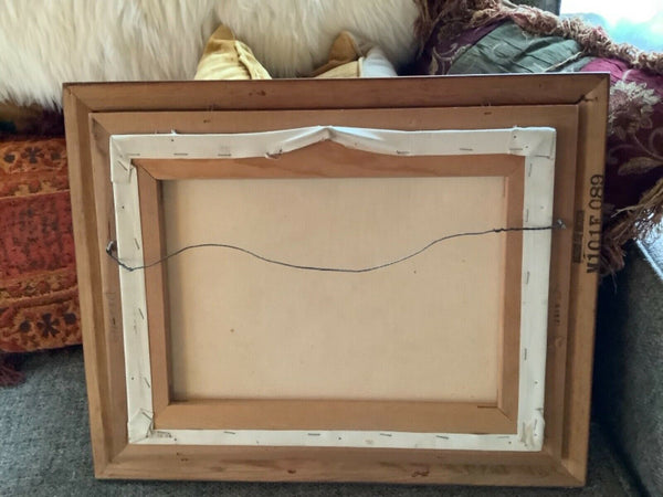 Vtg mid century Oil Canvas Mexico frame Floral flowers framed Art still life