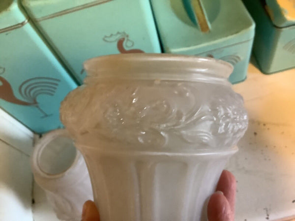 Vtg pair Cut Floral pattern Frosted satin Glass table Lamp SHADES  globes