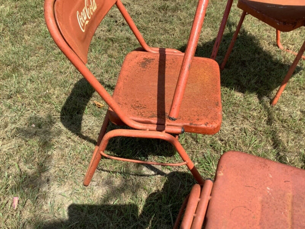 Vtg antique Coca Cola Coke enamel metal Porcelain Table advertising sign Chairs