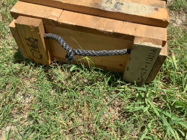Vtg Ammunition ammo Cannon Box Wood Crate Military Rope handles 26" x 14" x 6"