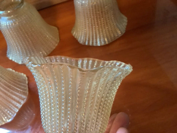 4 Vtg Glass Shades Globes Iridescent Amber Gold Hobnail Beaded Replacement