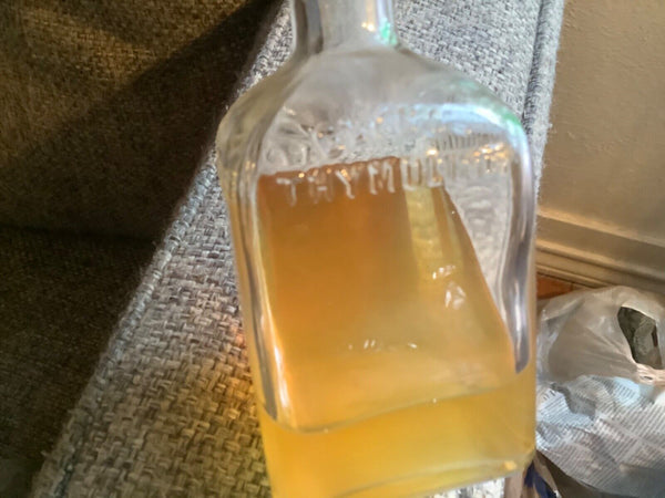 VINTAGE GLYCO THYMOLINE glass Bottle with cap lab medical medicine antique
