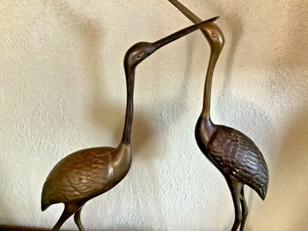 Vtg pair Mid Century Brass Bird Egret Heron Crane Figurine Hollywood Regency MCm