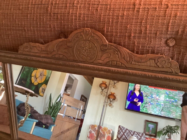 Vtg Art Deco antique Triple Pane Buffet Wall Mirror Wood ornate Frame