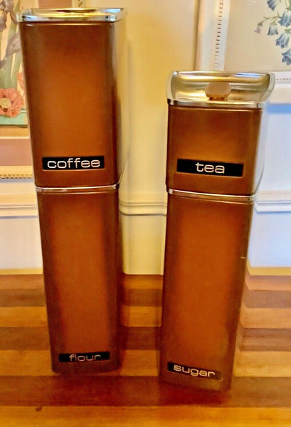 Vtg mcm modern Lincoln Beauty Ware 4-piece tin metal chrome containers canisters