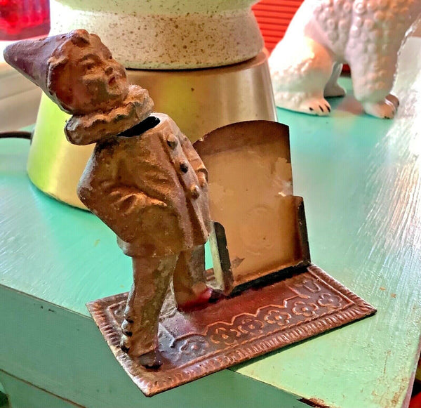 Antique Bobblehead child boy Figural Desk Calendar holder Vintage
