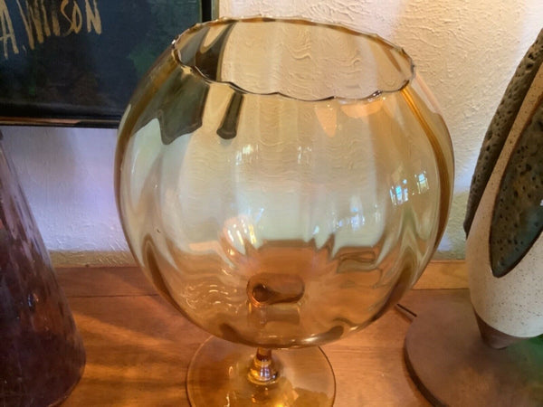 Vtg large Empoli Optic Amber Glass Brandy Snifter/Vase fish bowl mid century mcm