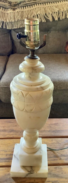 Vtg Old Vintage MCM Neoclassical Italian Carved Art Alabaster Marble Table Lamp