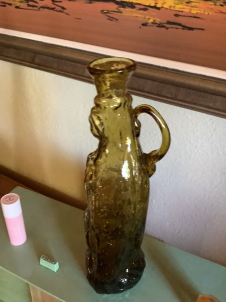 Vintage Figural Glass Bottle Virgin Mary Blessed Mother Lady Madonna Amber Italy