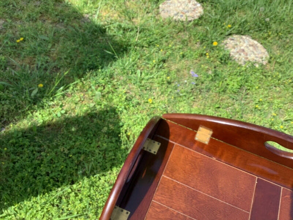 Vintage Wood Butler serving Tray Top Coffee Table Drop Leaves Chippendale Style