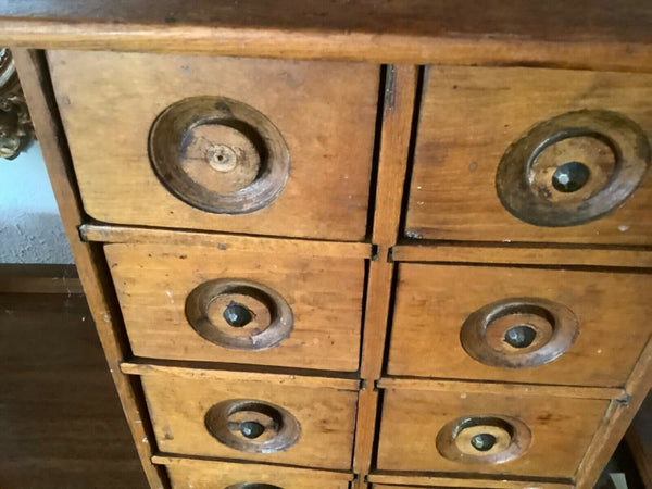 Vtg PRIMITIVE ANTIQUE wood  8 DRAWER SPICE APOTHECARY CABINET CHEST