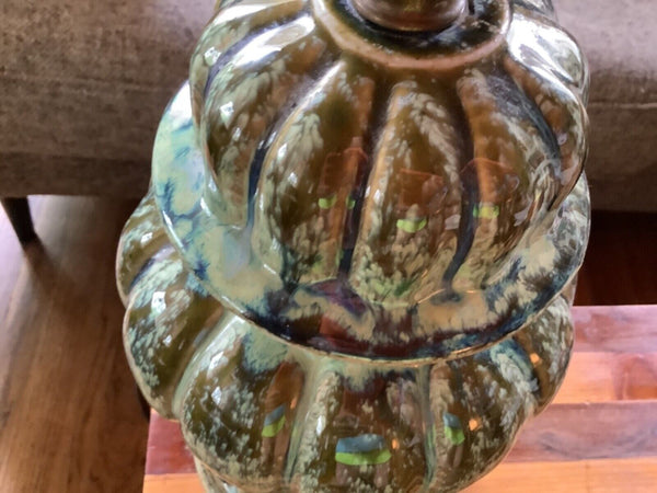 Vintage Mid Century Modern MCM Green Brown blue  Drip Glaze desk Table Lamp