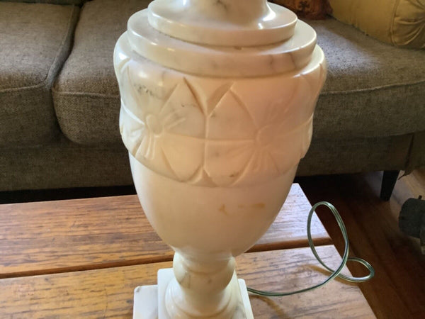 Vtg Old Vintage MCM Neoclassical Italian Carved Art Alabaster Marble Table Lamp
