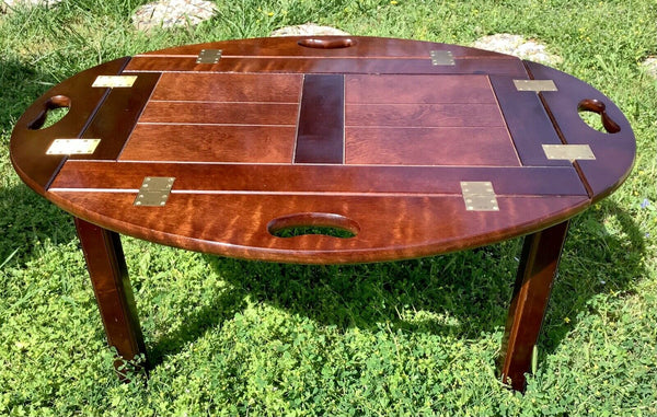 Vintage Wood Butler serving Tray Top Coffee Table Drop Leaves Chippendale Style