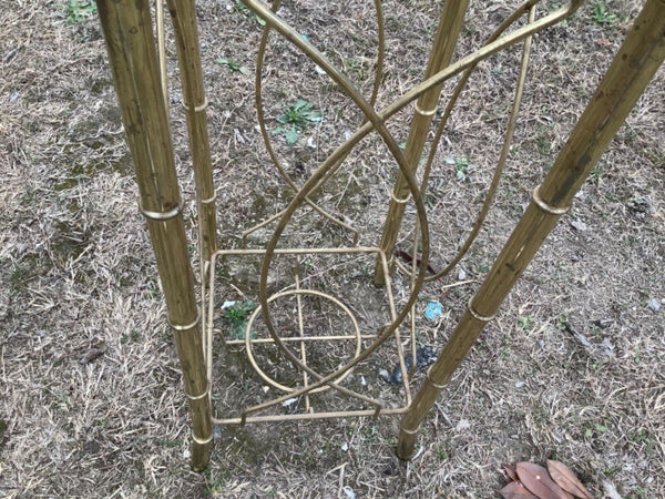 Vtg Brass Glass Plant Stand Metal Gold brass Boho MCM faux bamboo Regency