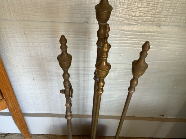 Vtg mid century Modern Nelson Hearth Kit Brass Fireplace Tools