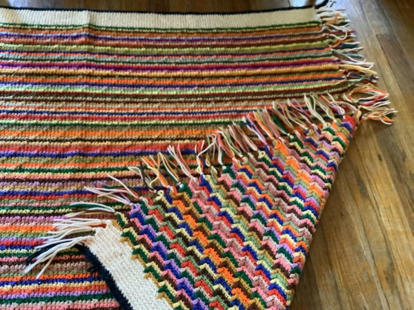 Vtg Afghan Blanket Throw Rainbow Boho Cottage Granny