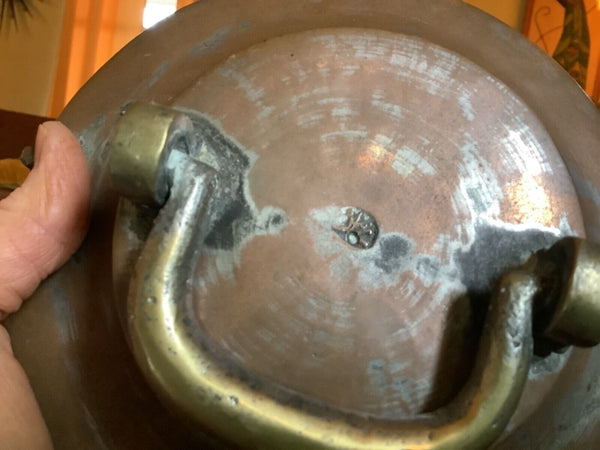Vintage Copper  pot pan Tin-Lined Brass Handle  Lid Only