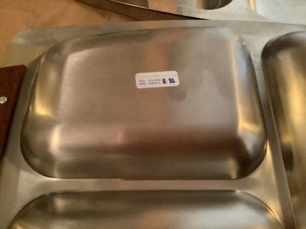 Vtg pair stainless Steel Divided Tray  Wood Handles 18/8  rostfrei stainless