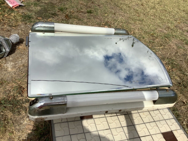 VTG MCM Chrome Deco Recessed Metal Lighted Medicine Cabinet Glass Shelves chest