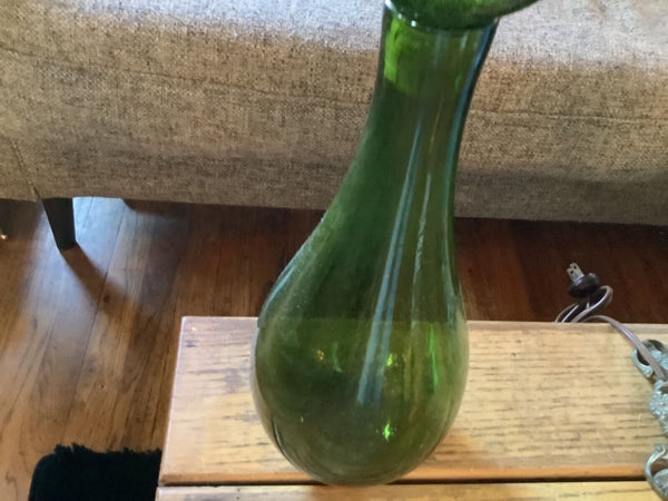 Vtg Green Mid Century Glass Decanter Bubble bottle Vintage stopper