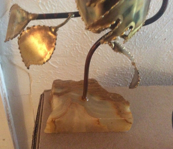 VTG METAL OWL SCULPTURE mid century atomic danish modern art bird perch statue