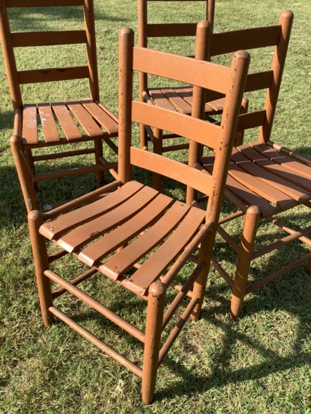 Vintage set 4 Farmhouse cottage mission slatted wood Shaker kitchen table Chairs