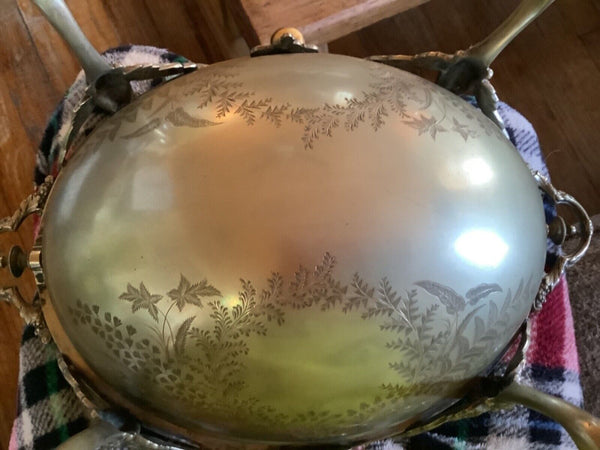 Vtg Antique  Silver Plate Roll Top Dome Chafing Caviar Butter Dish butler server