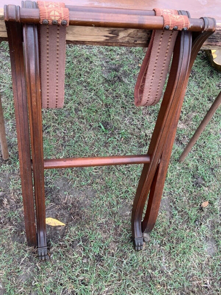 Vtg antique lion head BRASS feet Folding Butler's Tray Stand Luggage rack stand