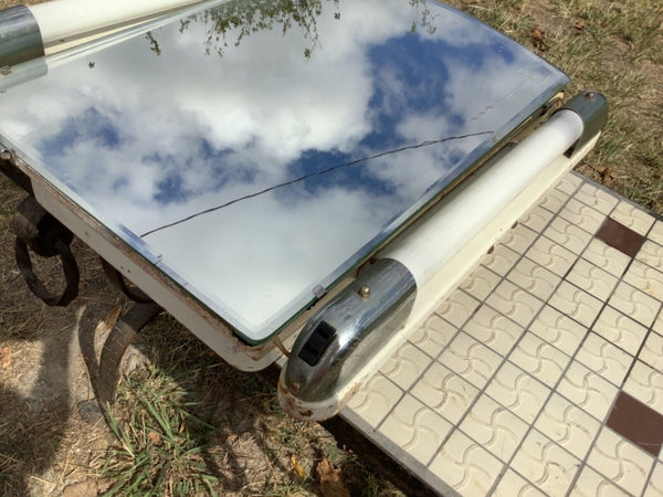 VTG MCM Chrome Deco Recessed Metal Lighted Medicine Cabinet Glass Shelves chest