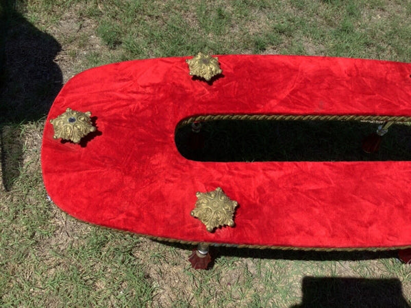 Vtg MID CENTURY Modern mcm Glass Coffee table red gold Hollywood Regency rare