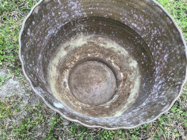 VTG  hammered Brass Planter Pot India ribbon