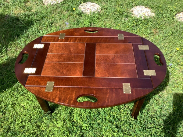 Vintage Wood Butler serving Tray Top Coffee Table Drop Leaves Chippendale Style