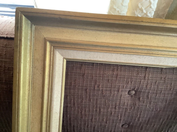 Vtg gold  Mexico mid century McM Wood wooden Picture Frame Linen holds 12 by 16