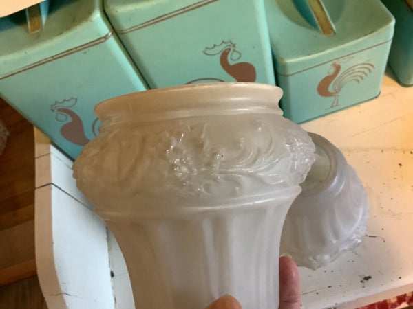 Vtg pair Cut Floral pattern Frosted satin Glass table Lamp SHADES  globes