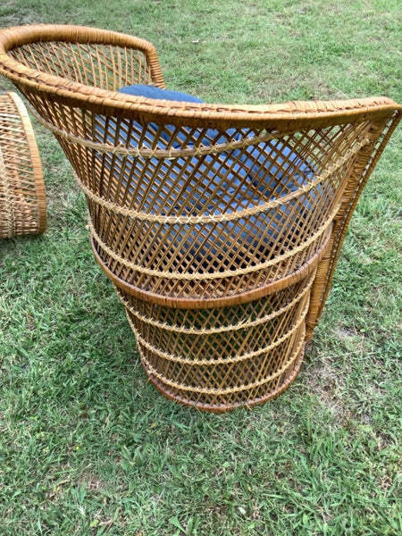 Vintage Wicker Rattan Peacock Fan Throne Chair Mid Century Modern Boho Chic mcm