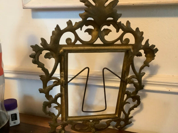 VTG Ornate BRASS FRAME Picture Art Nouveau Hollywood Regency Scrolled Antique