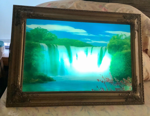 Vtg Framed Light Up Motion Waterfall Picture Frame Shadow Box